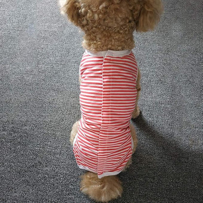 Dog’s Recovery Suit Post Surgery Shirt for Puppy, Wound Protective Clothes for Little Animals(red White Stripe-XXS)