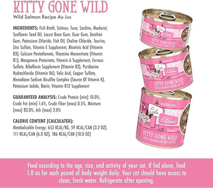 Weruva Cats in The Kitchen, Kitty Gone Wild with Wild Salmon Au Jus Cat Food, 6oz Can (Pack of 24)