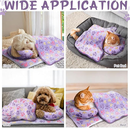 Namalu Cat Bed Mat with Soft Blanket and Pillow for Indoor Cats Cute Print Washable Crate Mat Fleece Warm Blanket Fluffy Pet Calming Half Donut U Shaped Neck Pillow for Small Dogs and Cats