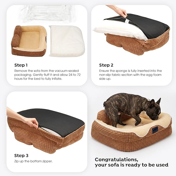 Veehoo Cute Small Dog Bed, Orthopedic Waterproof Pet Beds for Small Dogs, High Back Non-Slip Bottom and Egg-Crate Foam Puppy Couch Sofa with Washable Removable Cover, 24"