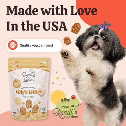 Rondi's Kitchen Lilly's Littles Organic Tender Dog Treats - Natural Doggie Cookie for Small Dogs, Puppy, Senior, Training - Human Grade Superfood Biscuit with Bone Broth - Chicken & Pumpkin