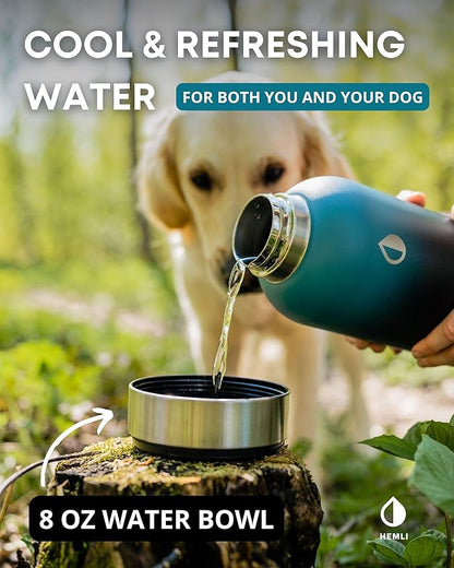 32 oz. Dog Water Bottle, Insulated Dog Travel Water Bottle, Stainless Steel Pet Water Bottle Dispenser Portable Food and Water Bowl for Dogs with Carrying Case for Walking Dog Canteen Travel Kit