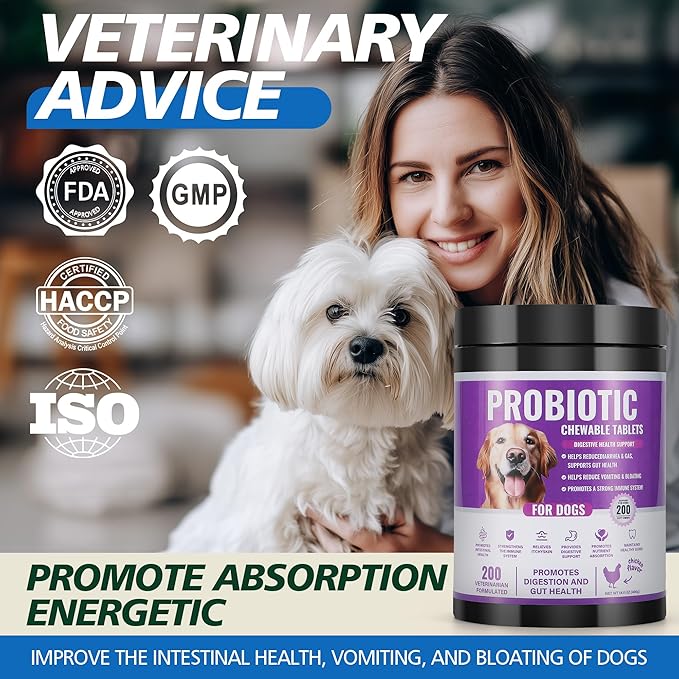 Probiotics for Dogs Gut Health, Digestion, Immunity, Relieve Diarrhea, Dog Probiotics Chews with Digestive Enzymes and Prebiotics, 200 Tablets (Chicken)