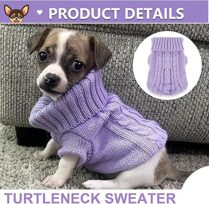 2 Pack Dog Sweaters for Small Dogs, Chihuahua Yorkie Sweater, Puppy Clothes Winter Warm Pullover Clothing, Pet Cat Cold Weather Puppy Cold Outfits (Beige+Purple Small)