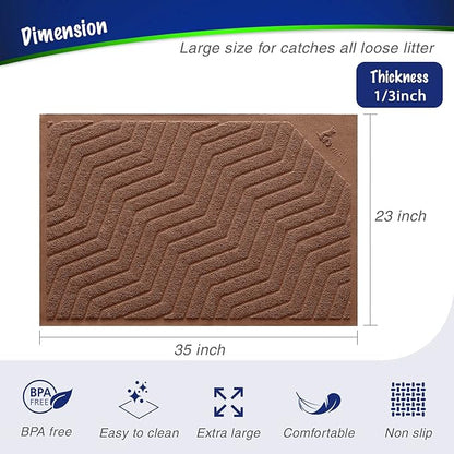 WePet Cat Litter Box Mat U02.2, Kitty Premium PVC Pad, Durable Trapping Rug, Phthalate Free, Urine-Resistant, Scatter Control, L 35 x 23, Brown
