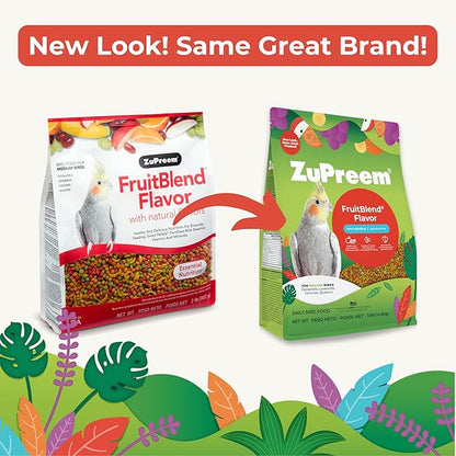 ZuPreem FruitBlend Bird Pellets, Daily Bird Food for Cockatiel, Lovebird, Quaker, Small Conure, Lorikeet, Core Nutrition, Cockatiel Pellets, Conure Food (M, 2 lbs)