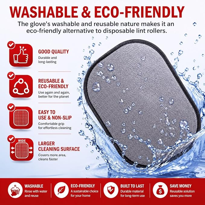 2PCS Pet Hair Removal Gloves for Dogs & Cats, Reusable Electrostatic Pet Hair Remover Tool, Magic Fur Removal Glove for Clothing, Couch, Carpet & Car