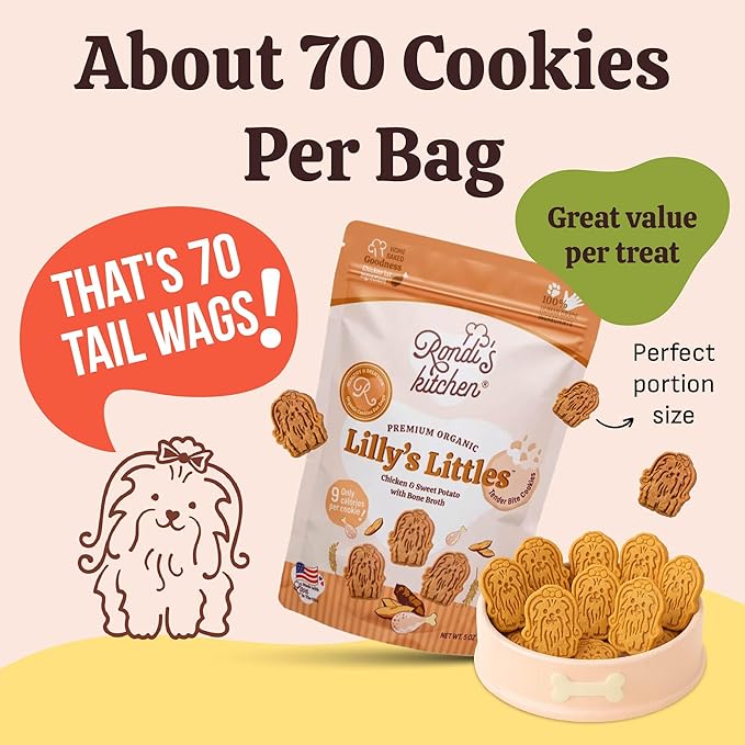 Rondi's Kitchen Lilly's Littles Organic Tender Dog Treats - Natural Doggie Cookie for Small Dogs, Puppy, Senior, Training - Human Grade Superfood Biscuit with Bone Broth - Chicken & Sweet Potato