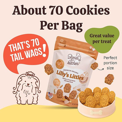 Rondi's Kitchen Lilly's Littles Organic Tender Dog Treats - Natural Doggie Cookie for Small Dogs, Puppy, Senior, Training - Human Grade Superfood Biscuit with Bone Broth - Chicken & Sweet Potato