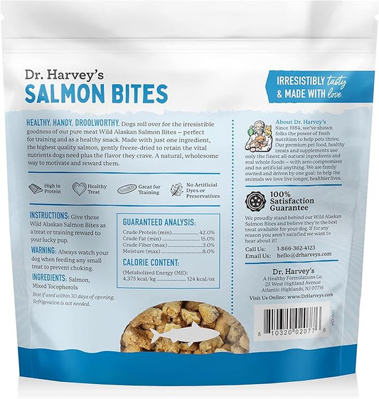 Dr. Harvey's Wild Alaskan Salmon Bites - Freeze Dried Dog Training Treats with Salmon Meat for Dogs - 7 Ounces (Pack of 3)