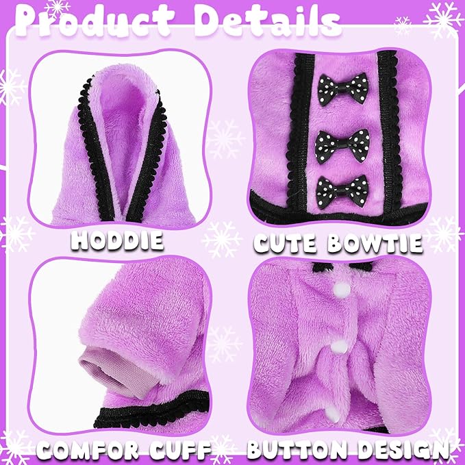 Dog Sweaters for Small Dogs Girl Winter Puppy Sweater Dog Dress Fleece Warm Puppy Dresses with Leash Hole Cute Pink Clothes Bowtie Chihuahua Sweaters Pet Doggie Oufit (Purple, X-Small)