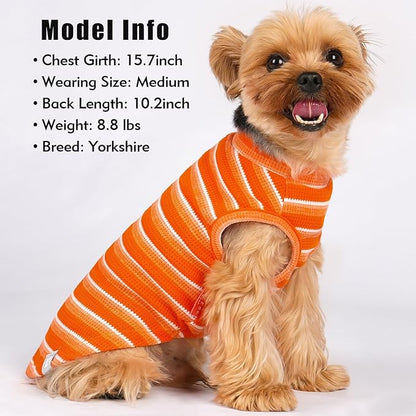 KYEESE 2Pack Waffle Dog Shirts, Lightweight Sleeveless Dog T Shirts for Small Dogs Boy Girl, Breathable Puppy Vest Comfortable Tank Top Soft Dogs Clothes for Daily Wear, Orange+Striped, S