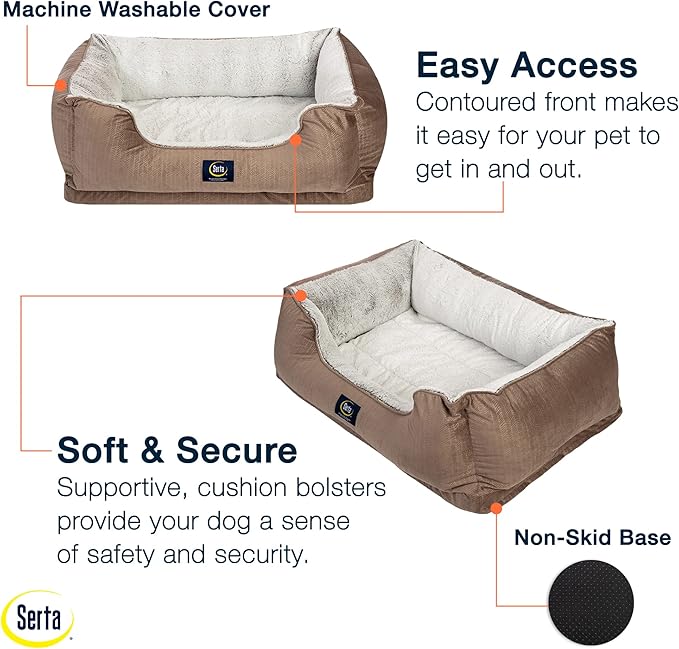 Serta Orthopedic Cuddler Dog Bed for Pets – Chocolate Brown (Large)