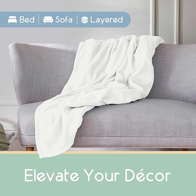 Vellux King Size Microfleece Blanket | Fleece Bed Blanket | All-Season Comfort| Supersoft Lightweight Throw Blanket | Plush Throw Blanket for Bed Couch or Sofa | Travel Blanket | Pet-Friendly | White