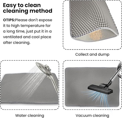 Cat Litter Box Mat Double Layer Trapping Mat Easy-Clean Waterproof Urine Proof(Gray 30x22in)
