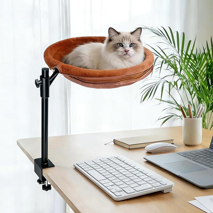 360° Rotating Cat Desk Bed, Height Adjustable Elevated Cat Perch with 2 Breathable & Warm Covers for All-Season Comfort, Quick Install, Supports up to 30 lbs