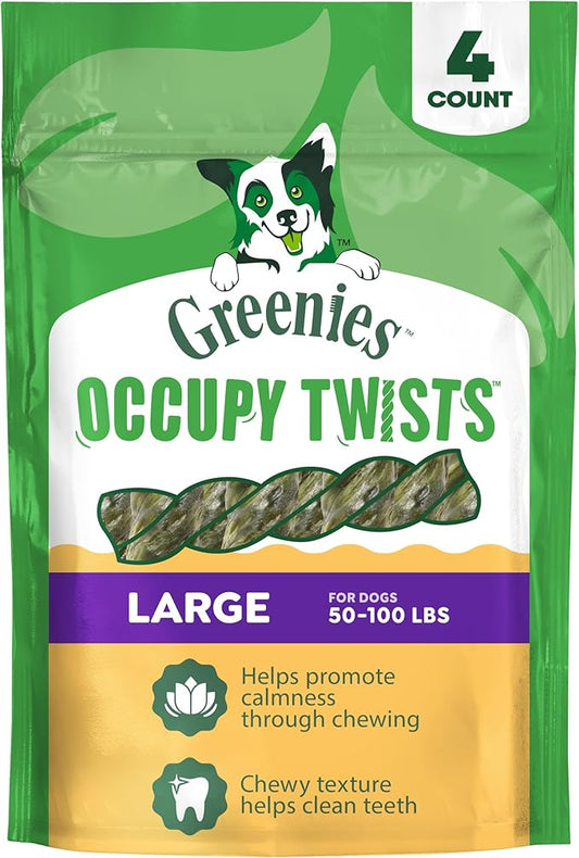 Greenies Occupy Twists Natural Dog Treats Large Breed Size Dog Chews Long Lasting Chicken Flavor, 8.55 oz. Pack, 4 Count