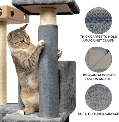 Furhaven Wrap Around Scratching Post Cover for Indoor Cats, Fits Posts Up to 3.5" Diameter, Durable & Less Mess - Tiger Tough Carpet Scratch Mat - Gray, Extra Large/XL (Pack of 3)