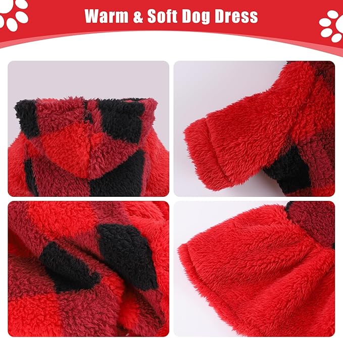 Dog Sweater Fleece Dog Hoodie Winter Puppy Clothes for Small Dogs Boy Girl Pet Cold Weather Doggie Coats Fall Doggy Sweatshirt for Chihuahua Yorkie Cat Sweater Costume, Red Plaid, XXS