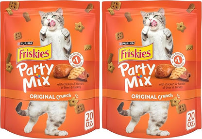 Friskies Purina Cat Treats,Party Mix Original Crunch - 20 oz. Pouch,(Pack of 2)