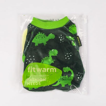 Fitwarm Dinosaur Dog Fleece Pajamas, Warm Clothes for Small Dogs Boy, Cozy Pet Onesie with Feet, Dark Green, Bright Green, XL