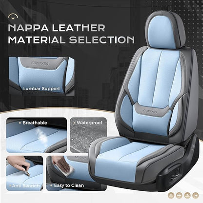 Coverado Seat Covers, Car Seat Covers Full Set, Leather Seat Covers for Cars, Car Seat Protector, Gray Car Seat Covers Front Seats and Back Seats Universal Fit for Most Cars Lightblue