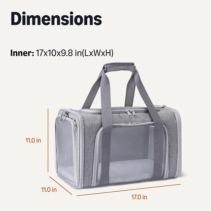 Amazon Basics Soft Cat & Dog Carrier with Adjustable Shoulder Strap, Airline-Approved, Foldable and Portable Design, Mesh Ventilation, Folds Flat for Storage