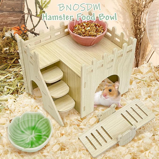 BNOSDM 2 Pcs Hamster Ceramic Food Bowl Flower Series Gerbil Drinking Bowls Anti-Turning Food & Water Dish for Dwarf Syrian Hamsters Gerbil Chinchilla（Pink, Narcissus Pattern）