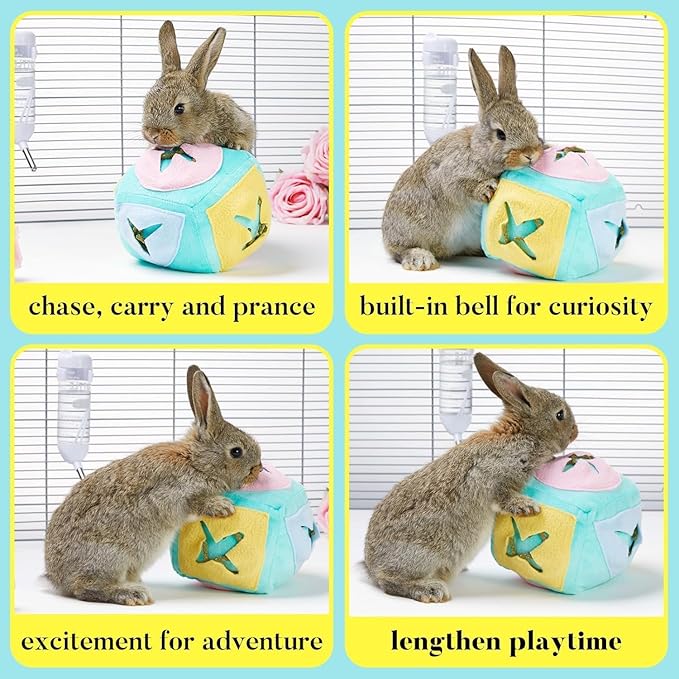 2pcs Large Rabbit Foraging Toy with Bell, Washable Puzzle Feed Game Rabbit Toy for Bunnies Boredom, Snuffle Ball Treat Dispenser Bunny Enrichment Toys, Bunny Toys for Indoor Bunnies (Random Color)