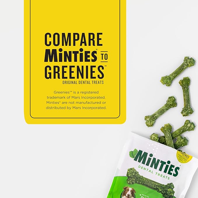 Minties Dental Chews for Dogs, 8 Count, Vet-Recommended Mint-Flavored Dental Dog Treats for Medium Sizes 25-50 lbs, Bones Clean Teeth, Fight Bad Breath, and Removes Plaque and Tartar
