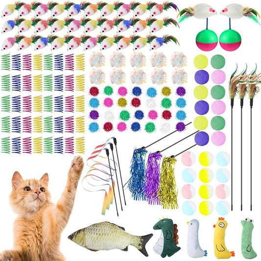 Shappy 150 Pcs Cat Toys for Indoor Cats Bulk, Kitten Toys Pack, Variety Interactive Gift Including Mice Interactive Silent Ball Spring Crinkle Balls Gift for Kitty Kitten Cat