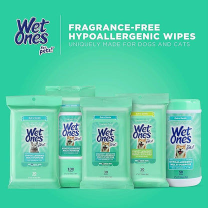 Wet Ones for Pets Hypoallergenic Multipurpose Dog Wipes with Vitamins A, C & E - No Fragrance Pet Wipes for Dogs in Canister, 50 Count - 3 Pack