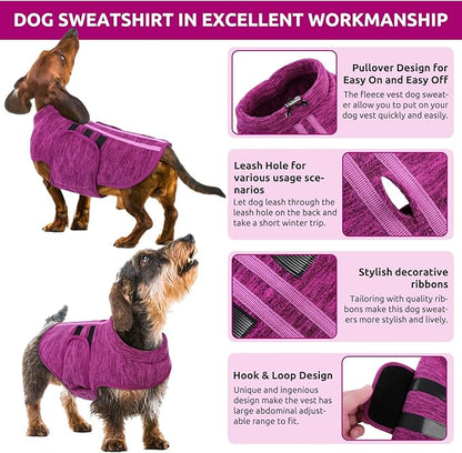 Queenmore Small Dog Sweaters, Soft Fleece Vest Pullover Dog Jacket with Leash Hole, Warm Winter Dogs Clothes Cold Weather Doggy Dachshund Sweater for Small Doggy Cats Boy or Girl (Cationic Berry, S)