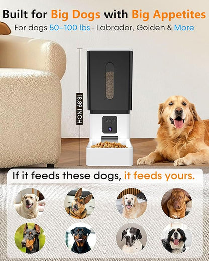 Automatic Dog Feeder Large Breed: 12L/50 Cups with HD 1080P Camera - 5G WiFi Anti-Clog Timed Dog Feeder for Golden Retriever Busy Owners by UTCG