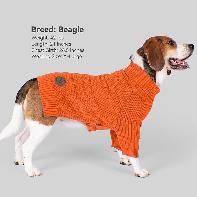 cyeollo Dog Sweater Pullover Turtleneck for Large Dogs, Classic Knitwear Fall Winter Cold Weather Dog Clothes Warm Pet Apparel Small Medium Large Dogs Sweaters, Orange 2XL