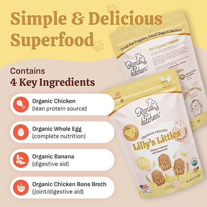 Rondi's Kitchen Lilly's Littles Organic Tender Dog Treats - Natural Doggie Cookie for Small Dogs, Puppy, Senior, Training - Human Grade Superfood Biscuit with Bone Broth - Chicken & Banana