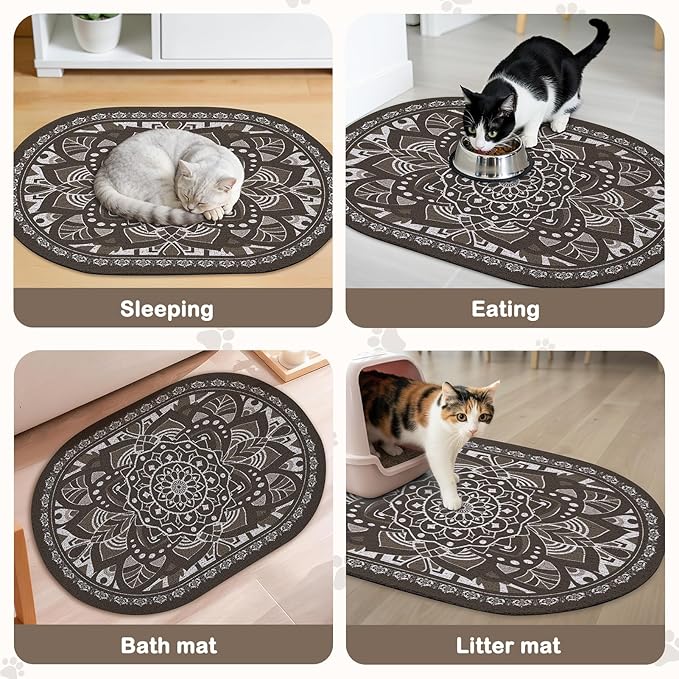 Glittme 24"x15" Cat Litter Mat with Mesh Design - Non-Slip & Waterproof Litter Trapping Pad for Litter Box Soft Texture for Pets,Dark Brown