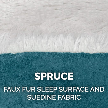 Furhaven Self-Warming Cat Bed for Indoor Cats, 4-Beds-in-1 & Washable - Plush Long Faux Fur Convertible Cuddler - Spruce, Small