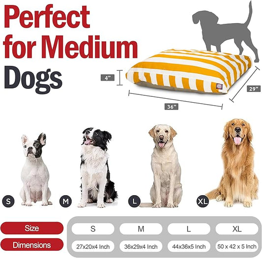 Majestic Pet Shredded Memory Foam Dog Bed Medium with Removable Washable Cover 35x29x4 Inch - Rectangle Orthopedic Dog Bed for Senior Dogs–Flat Durable Dogs Crate Bed - Vertical Stripe - Yellow