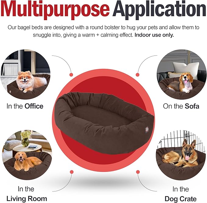Majestic Pet 52 Inch Suede Calming Dog Bed Washable – Cozy Soft Round Dog Bed w/Spine Support for Dogs to Rest Head - Fluffy Donut Dog Bed 52x35x11 (Inch) - Round Pet Bed X- Large – Chocolate (2025)