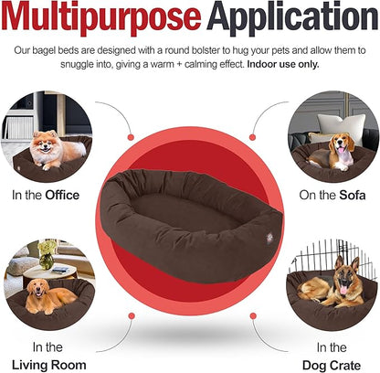 Majestic Pet 52 Inch Suede Calming Dog Bed Washable – Cozy Soft Round Dog Bed w/Spine Support for Dogs to Rest Head - Fluffy Donut Dog Bed 52x35x11 (Inch) - Round Pet Bed X- Large – Chocolate (2025)