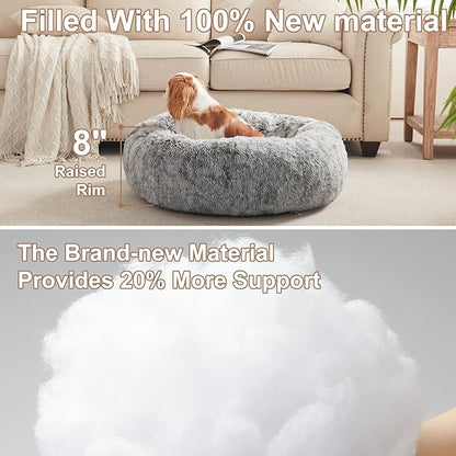 30 inches Donut Dog Bed for Medium Dogs,Calming Fluffy Round Pet Bed with Removable & Washable Cover,Fits up to 45 lbs Pets(Dark Grey,Medium)