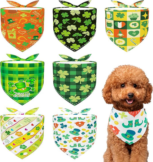 St Patricks Day Dog Bandanas for Small Dogs Breed 7 Pcs Stitching Edge Shamrocks Dog Bandanas Adjustable Scarves Grooming S