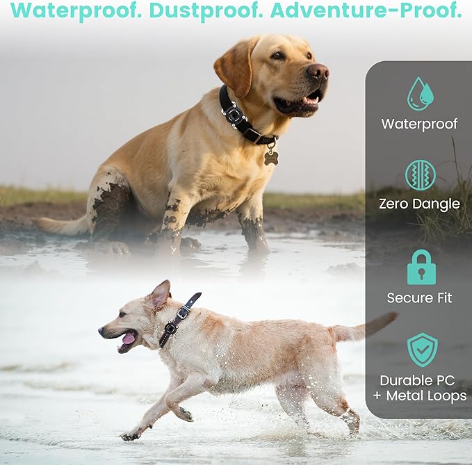 Waterproof Dog Collar Holder for Airtag – Dustproof, Ultra-Durable, Shockproof Case Compatible with Apple Air Tag (Not Included), Anti-Loss GPS Tracker Cover for Pets, Dogs, Cats
