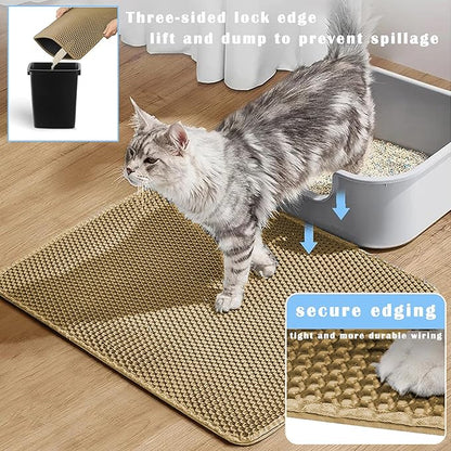HCY&WLD 2-Pack Cat Litter Mat, Double Layer Honeycomb Waterproof Urine Proof Non-slip Litter Trapping Mat, Less Waste, Easy to Clean Cat Litter Box Mat, Kitten Indoor Supplies (Khaki, 20x16 Inches)