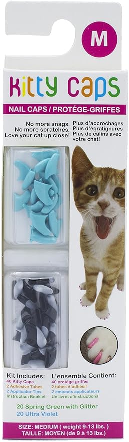 Kitty Caps Nail Caps for Cats, Black with Gray Tips & Baby Blue - Safe, Stylish & Humane Alternative to Declawing Stops Snags & Scratches, Medium (9-13 lbs), 40 Count - 3 Pack