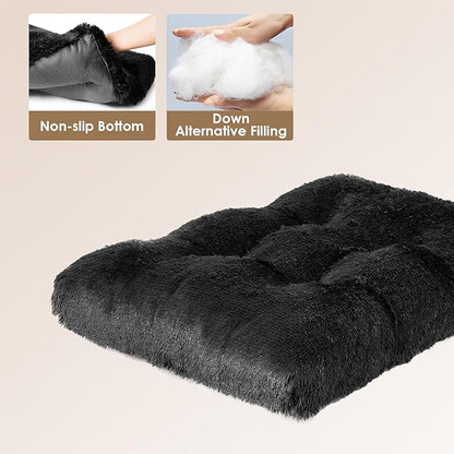 EHEYCIGA Fluffy Dog Crate Bed for Large Dogs, Plush Faux Fur Crate Pad, Calming Anti Anxiety Large Dog Bed, Washable Soft Warm Mat with Non-Slip Bottom, Black