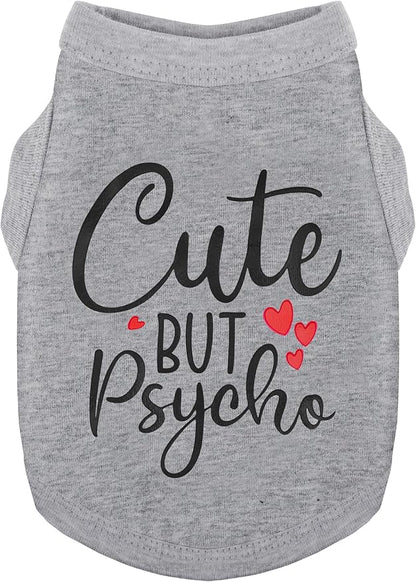 Stylish Dog Clothes: Expressive Cotton Puppy Shirt Vest for Small and Medium Dogs, Featuring 'Cute but Psycho' Slogan Print - Perfect for Showing Off Your Pet's Unique Style! Grey XXL