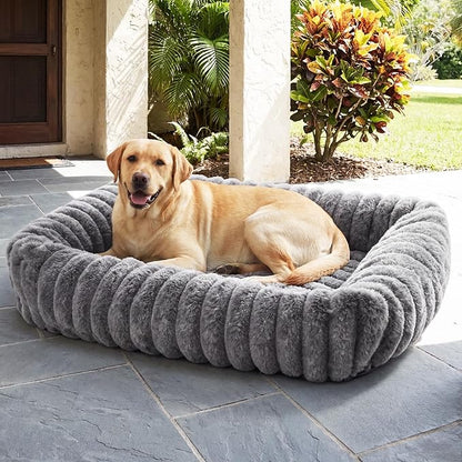 Dog Beds Large Sized Dog, Washable Self Warming Dog Cat Bed Rectangle Orthopedic Large Pet Sofa, Super Soft Plush Rabbit Fur Pet Couch Cute Cat Bed with Removable Zipper Cover & Anti-Slip Bottom