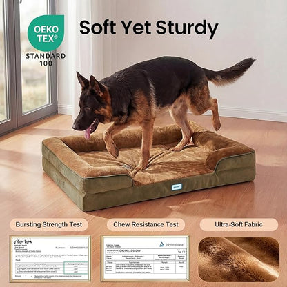 OhGeni Orthopedic Dog Bed Couch Big Cat Sofa for Extra Large Sized Pets with Memory Foam, Machine-Washable Waterproof Removable Cover, Soft Comfortable Fabric, 44-inch (Brown)